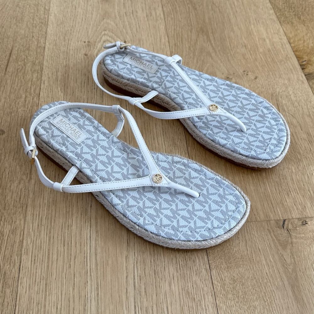 Michael Kors Espadrille Sandals Samara Size US8 White Beige Gold
